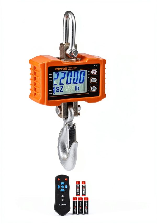 Digital Crane Scale VEVOR 2200 lb Heavy Hanging Scale Remote Orange-6