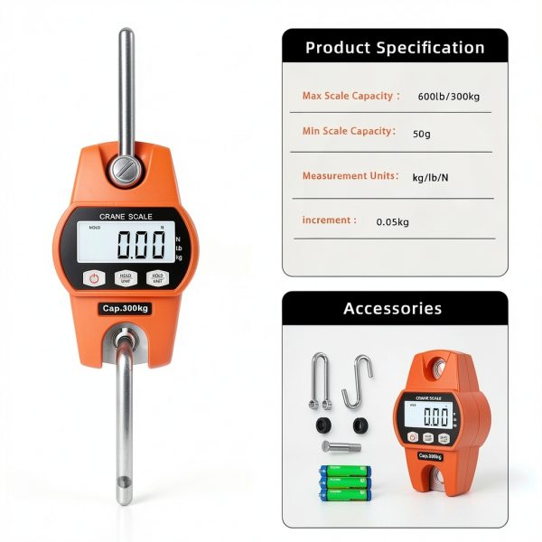 Hanging Scale WISHSOM 660lb/300kg Aluminum Crane Scale with LCD-5
